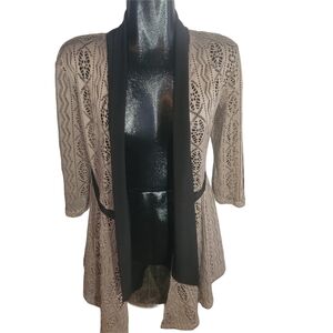 Victoria Collection Eyelet Beige And Black Open Front Cardigan S